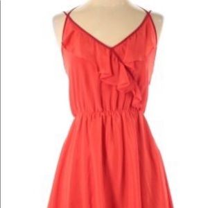 Rich red color. Ruffled midi dress.